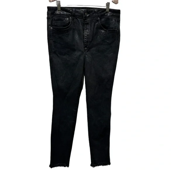WE The Free Womens Black High Rise Coated Shimmer Denim Skinny Jeans 32 - Picture 5 of 13